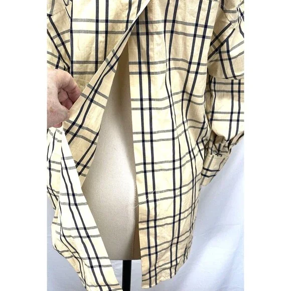 Zara Womens S (44" Bust) Plaid Oversized Shirt Open Back Side Vents Roll Tab Slv - Picture 7 of 13